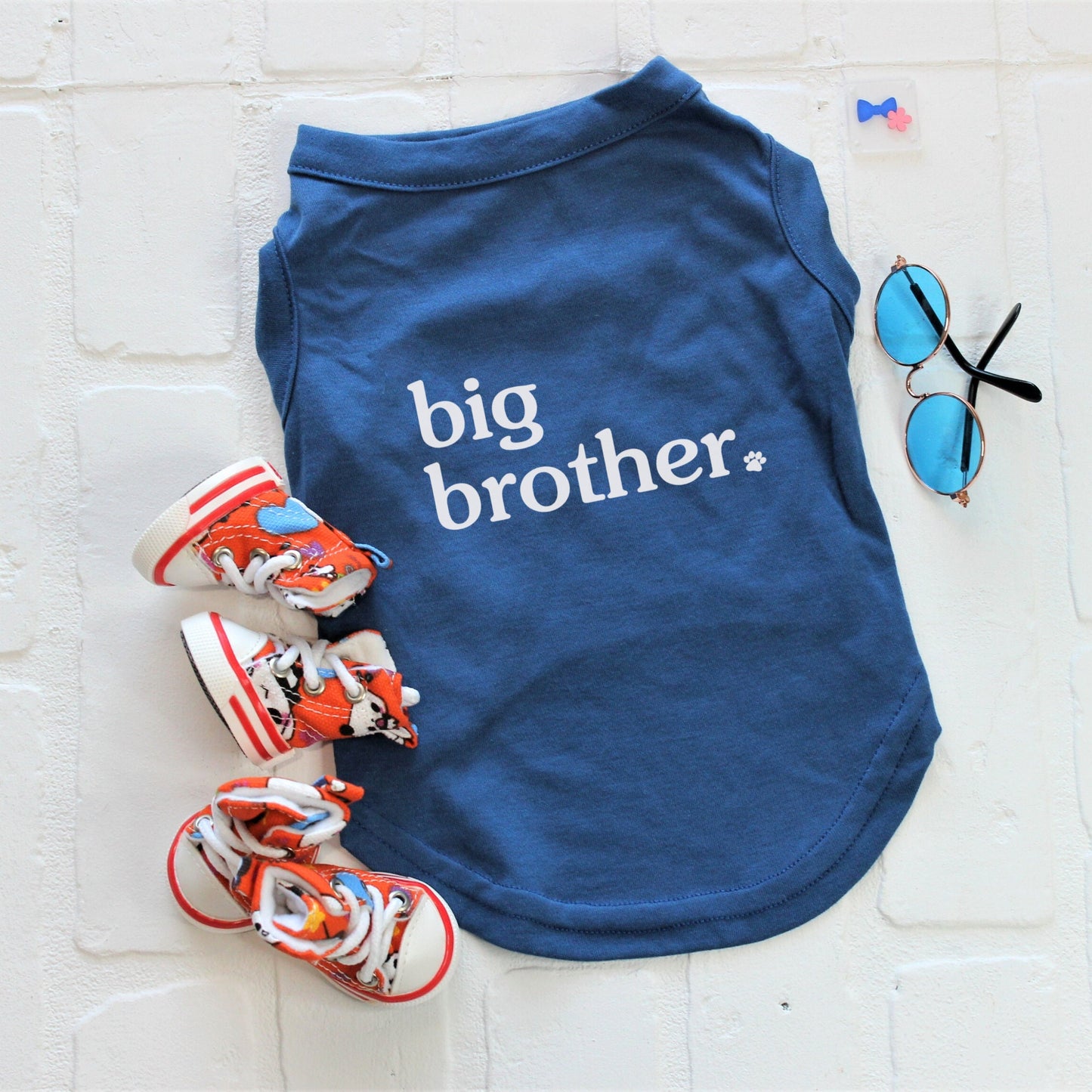 Sibling Dog Shirt Blue Big Brother Tshirt for Pet Party Baby Shower Tee for Baby Announcement of Gender Reveal Tank for Cat Clothes for Dog