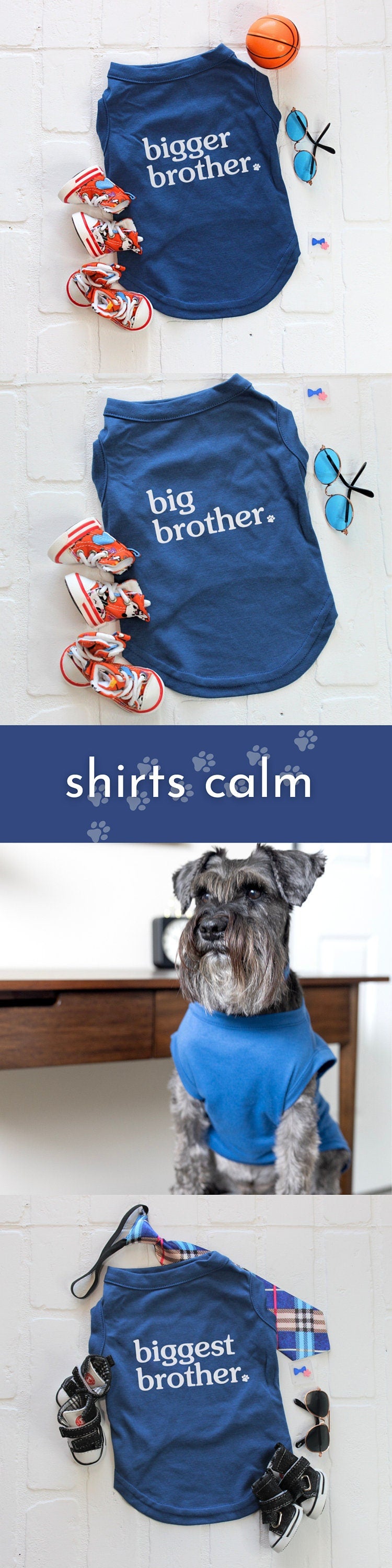 Sibling Dog Shirt Blue Big Brother Tshirt for Pet Party Baby Shower Tee for Baby Announcement of Gender Reveal Tank for Cat Clothes for Dog